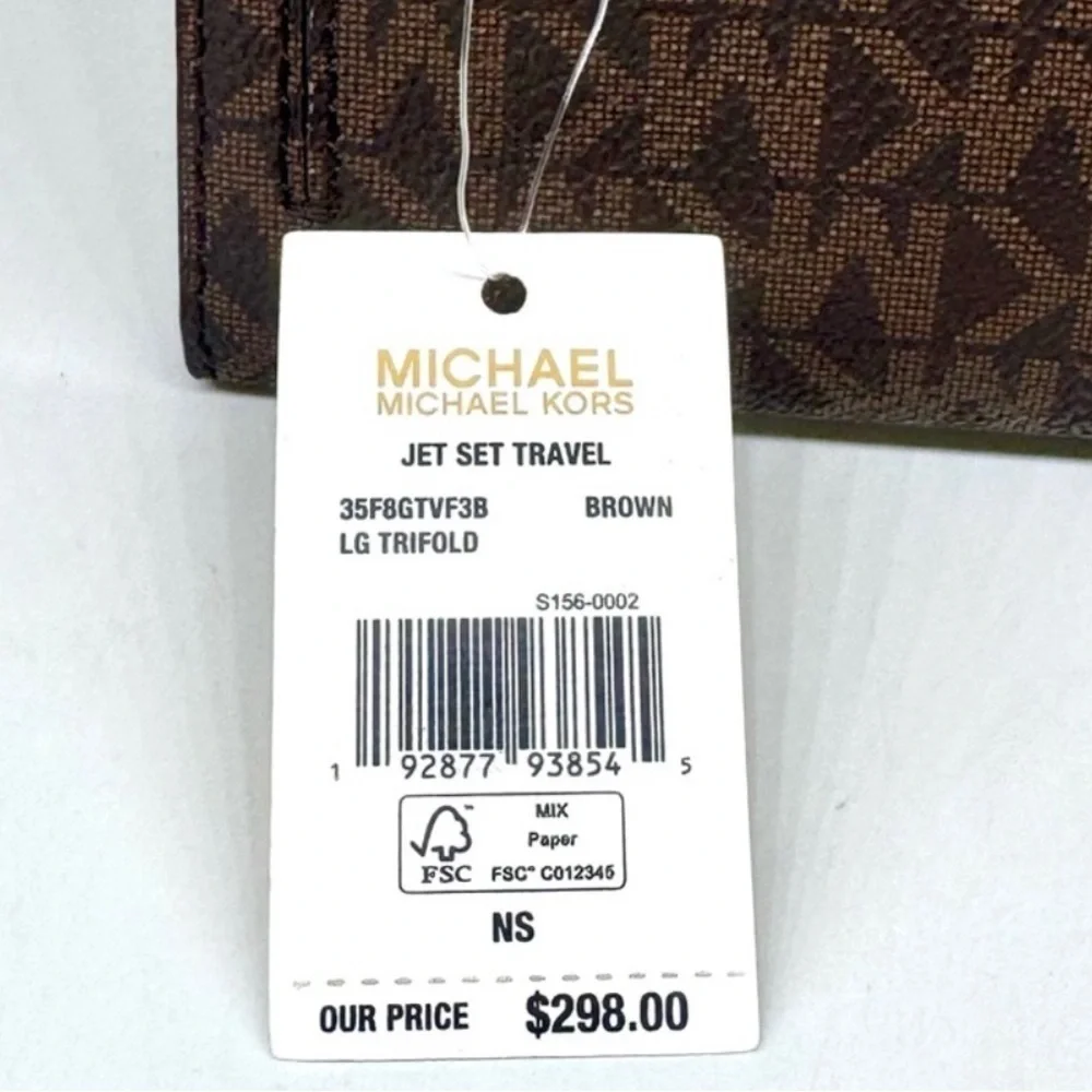 Michael Kors Large Jet Set Travel Trifold Wallet Brown Signature